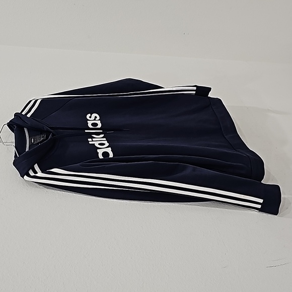 Adidas Pullover Mens Sweater Navy Blue Hoodie Sweatshirt Size L - Picture 4 of 10